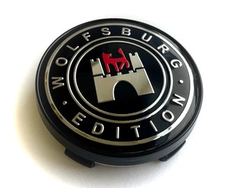 4 Stück 60mm / 57mm Wolfsburg Radnabenkappen mit neuem Logo