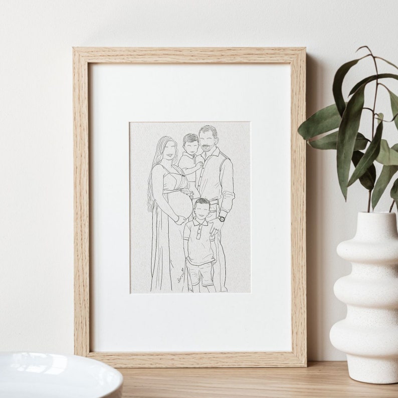 Custom Dad Portrait, Dad and Child Portrait, Daddy and Son Portrait, Custom Family Line Drawing, Hand Drawn Illustration for Mom and Dad image 8