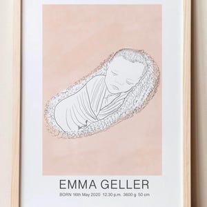 Neugeborenes druckbares Poster, Baby Linie Zeichnung Geburtsposter, Line Art Minimalist Baby Poster