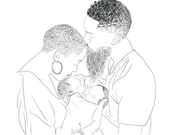 Aangepaste familielijntekeningen, één lijntekening van foto, aangepaste lijntekeningen, aangepast familieportret, anonieme tekening, minimalistische illustratie