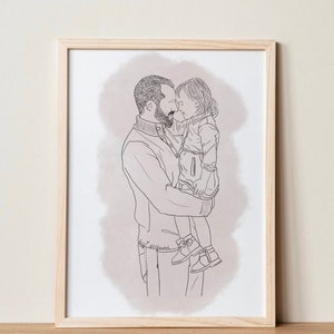 Custom Dad Portrait, Dad and Child Portrait, Daddy and Son Portrait, Custom Family Line Drawing, Hand Drawn Illustration for Mom and Dad image 6