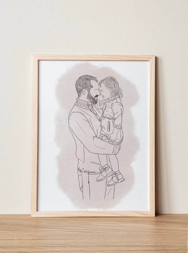 Custom Dad Portrait, Dad and Child Portrait, Daddy and Son Portrait, Custom Family Line Drawing, Hand Drawn Illustration for Mom and Dad image 6