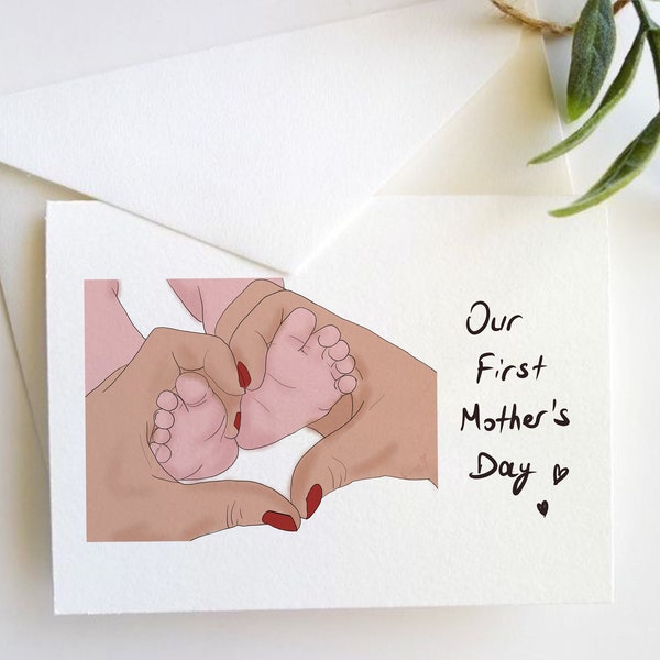 1st Mother’s Day Card, mommy and me card, baby feet card, line drawing card, line art for mom, hands with baby feet, to my mummy, best mom