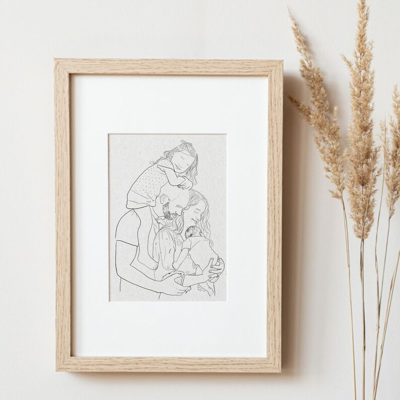 Custom Dad Portrait, Dad and Child Portrait, Daddy and Son Portrait, Custom Family Line Drawing, Hand Drawn Illustration for Mom and Dad image 4