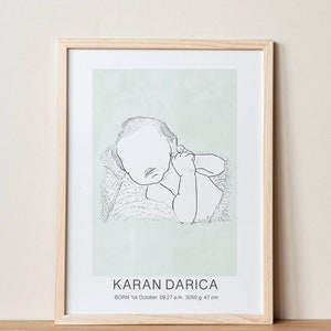 Custom Baby Birth Poster, Newborn Poster, Custom Baby Portrait, Baby Line Drawing, Custom Line Art, Baby Poster, Custom Illustration image 5