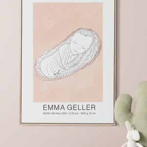 Custom Baby Birth Poster, Newborn Poster, Custom Baby Portrait, Baby Line Drawing, Custom Line Art, Baby Poster, Custom Illustration image 4