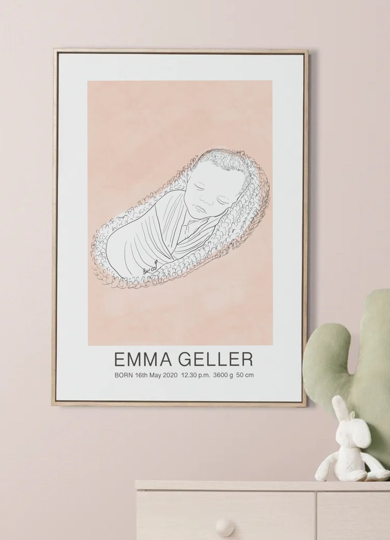 Custom Baby Birth Poster, Newborn Poster, Custom Baby Portrait, Baby Line Drawing, Custom Line Art, Baby Poster, Custom Illustration image 4