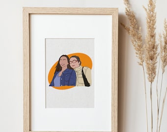 Custom Line Drawing, Faceless Portrait, Drawn from Photo, Digital Custom Portrait, Couples Portrait Digital Print Portrait Illustration