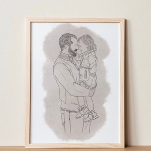 Custom Dad Portrait, Dad and Child Portrait, Daddy and Son Portrait, Custom Family Line Drawing, Hand Drawn Illustration for Mom and Dad image 7