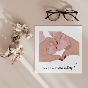 Primeiro cartão de dia das mães, primeiro cartão de dia das mães, download instantâneo de pés de recém-nascidos, cartão de desenho de linha, cartão de feliz dia das mães, cartão de pés de bebê