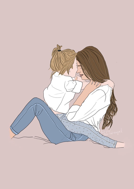 Custom Mother’s Day Wall Art, Line Drawing, Faceless Portrait, Mother and Daughter Portrait, Custom Family Portrait,  Minimalist Illustratio