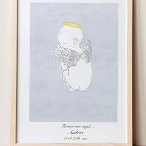 Memorial Angel Baby Line Drawing, Baby Loss Art Print, Memorial Illustration, Loss of Baby Print, Infant Loss Art Sympathy Gift