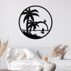 Coastal Wall Art Beach House Decor, Metal Wall Art, Palm Tree Wall Art, Nature Home Decor, Ocean Metal Art, Sunset Wall Art