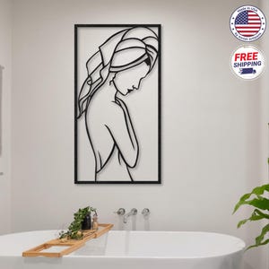 Bathroom Wall Decor, Female Body Line Art, Girly Bathroom Decor, Bathroom Wall Art, Body Positive Art, Metal Wall Art, Minimal Line Art