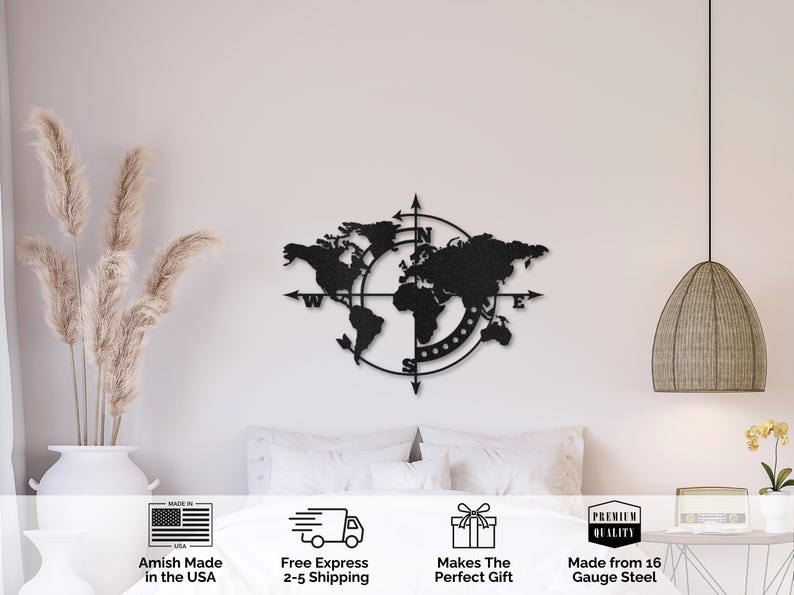 World Map Metal Wall Art, World Map Art, Home Decor, Living Room Decor ...