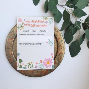 Lluvia de flores: 10 piezas de tarjetas de preguntas creativas, tarjetas de libro de visitas con preguntas para completar, alternativa de libro de visitas, libro de visitas de boda