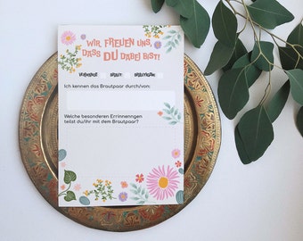 Flower shower- 10 pieces of creative question cards, guest book cards with questions to fill out, guest book alternative, wedding guest book