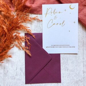 Tu es toutes mes étoiles et ma lune - faire-part de mariage, mariage rustique, mariage bohème, minimaliste, estampage d'aluminium
