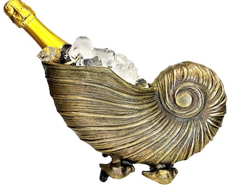 Handmade Nautilus Shell Wine Bottle Holder | Aluminum Barware