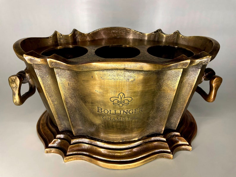 Enfriador de vino Bollinger Champ 1872 Trofeo solo para ganadores Plantador de cubos de hielo Níquel / Plata / Enfriador de champán / Artículos de bar / Bar decorativo Brass Antique