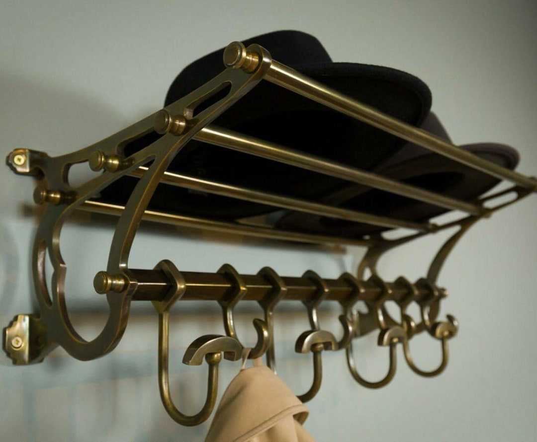 Wall Mounted Coat Rack | Train Luggage Shelf, 8 Hooks - Etsy