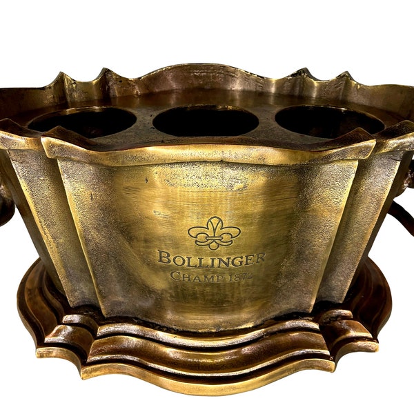 Wine Cooler Bollinger Champ 1872 Trophy for Winners Only Ice Bucket Planter Brass Antique | Champagne Cooler | Barware | Bar Decorative