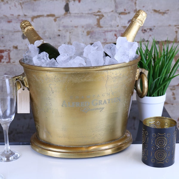 Gold Spray Painted Alfred Gratien Vintage Champagne Bucket Oval Cooler Traditional Heavy | Champagne Cooler | Barware | Bar Decorative