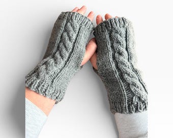 Fingerless Gloves Hand Knitted Cable Knit: 80/20 Acrylic/Wool