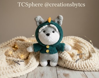 Schnauzer in a Dragon Hoodie Amigurumi Crochet Pattern | Dog Plush Toy PDF Pattern