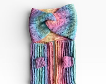 Handmade Crochet Headband and Fingerless Gloves Set - Rainbow Gradient