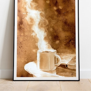 Dipinto originale di caffè, arte del caffè su carta per acquerello