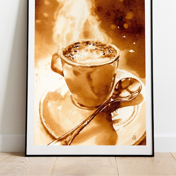 Original Kaffee Gemälde, Kaffee Kunst auf Aquarellpapier