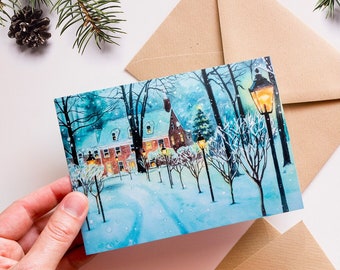 Limited Edition Watercolor Christmas Card House In The Snow, Watercolour Wishing Card A6 148x105 cm, Seasonal Greetings Watercolor