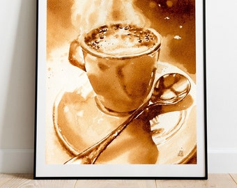 オリジナルコーヒー絵画、水彩紙に描いたコーヒーアート - Etsy 日本