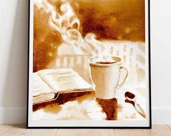 Hand Painted Coffee Painting, Soothing Palette Boho Art, Coffee Bar Decor, Specials Gift For Coffee Lovers, Gift For Him, Gift For Her