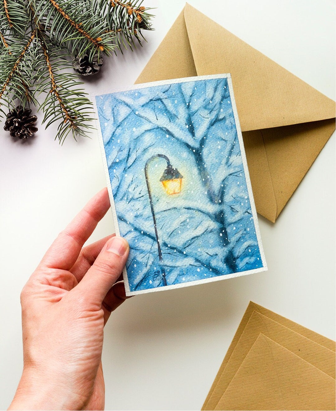 Original Christmas Card, Small Watercolor Painting A6 105x148mm, Bullet ...