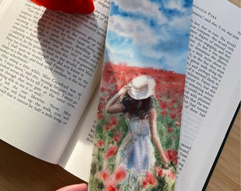 Segnalibro originale dipinto a mano, piccolo campo di papaveri dipinto, regalo per gli amanti dei libri, regalo per lei, regalo per la festa della mamma