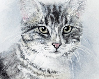 Custom Watercolor Pet Portrait, Cat Portrait, Dog Portrait, Pet Gift, Hand Painted Animal Portrait