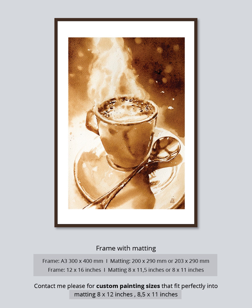 オリジナルコーヒー絵画、水彩紙に描いたコーヒーアート - Etsy 日本