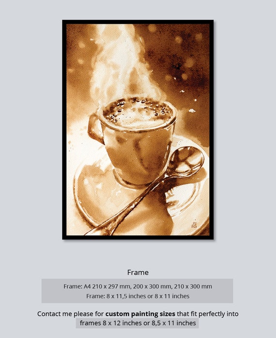 オリジナルコーヒー絵画、水彩紙に描いたコーヒーアート - Etsy 日本