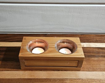 Handmade Cedar Two Tea Light Candle Holder