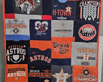 Mini colcha hecha a mano con camisetas de los Houston Astros