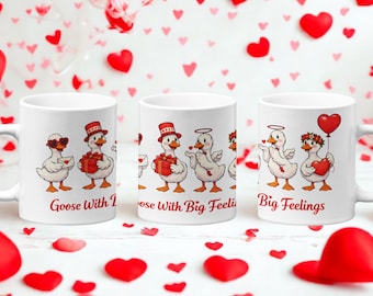 Silly Goose Mug, Romantic Gift Mug, Goose and Duck Love Mug, Cute Ducks Mug, Girlfriend Boyfriend Gift, Funny Animal Valentine Gift