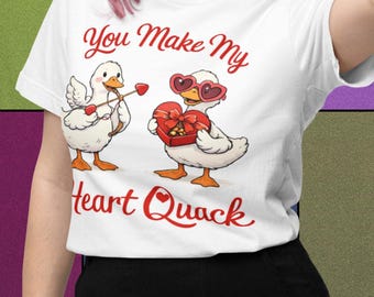 Funny Valentine Goose Shirt, You Make My Heart Quack T-Shirt, Cute Goose Love Tee, Animal Pun Graphic Shirt, Couples Gift