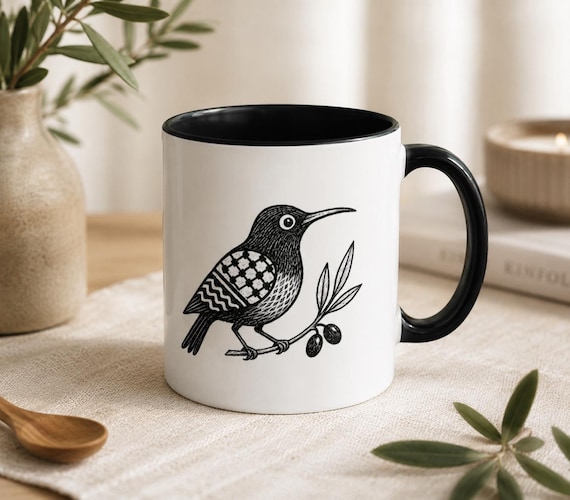 Palästina Becher Keffiyeh Muster palästinensischen Sunbird Becher, Kunst Olivenzweig Design, Kaffeebecher, Palästina Geschenk