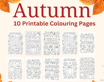 Autumn 10 Coloring Pages, Fall Leaves & Pumpkins (PDF Download)