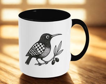 Palestine Mug Keffiyeh Pattern Palestinian Sunbird Mug, Art Olive Branch Design, Coffee Mug, Palestine Gift