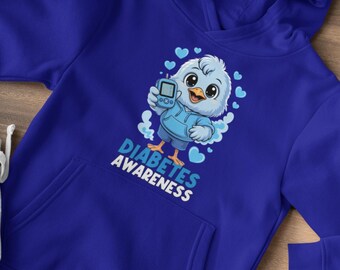 Sudadera con capucha para niños con concienciación sobre la diabetes, sudadera juvenil con personaje azul, Blue Ribbon Top.
