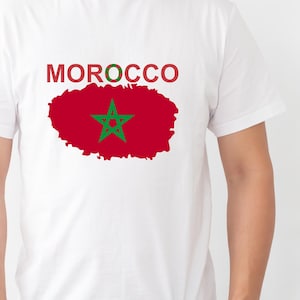-shirt Maroc | Conception du drapeau marocain | t-shirt vintage carte et étoile | Cadeau pour les amateurs de voyage de la fierté marocaine