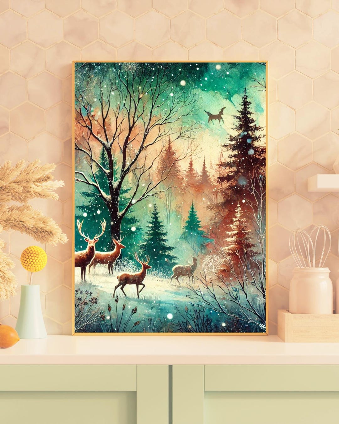 Winter Deer Printable Art | Woodland Landscape Decor | Digital Download ...